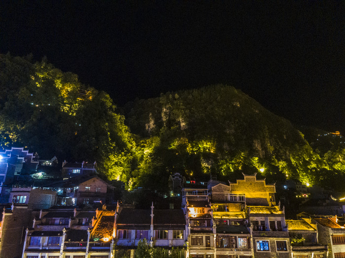 贵州黔东南镇远古镇夜景航拍摄影图