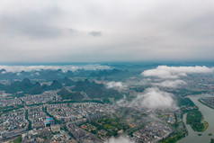桂林城市云海云雾缭绕航拍