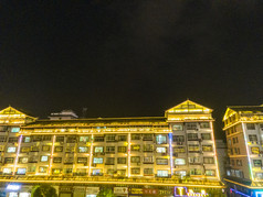 湖南通道侗族建筑夜景航拍摄影图
