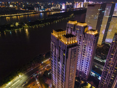 湖南长沙湘江橘子洲夜景