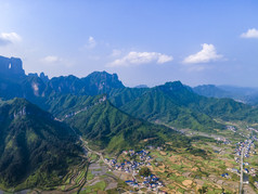 美丽乡村田园山川丘陵天门山航拍摄影图