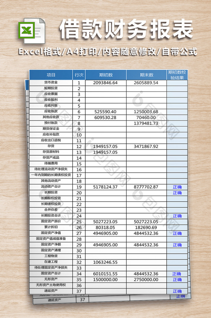 企业银行借款财务报表模板三联表