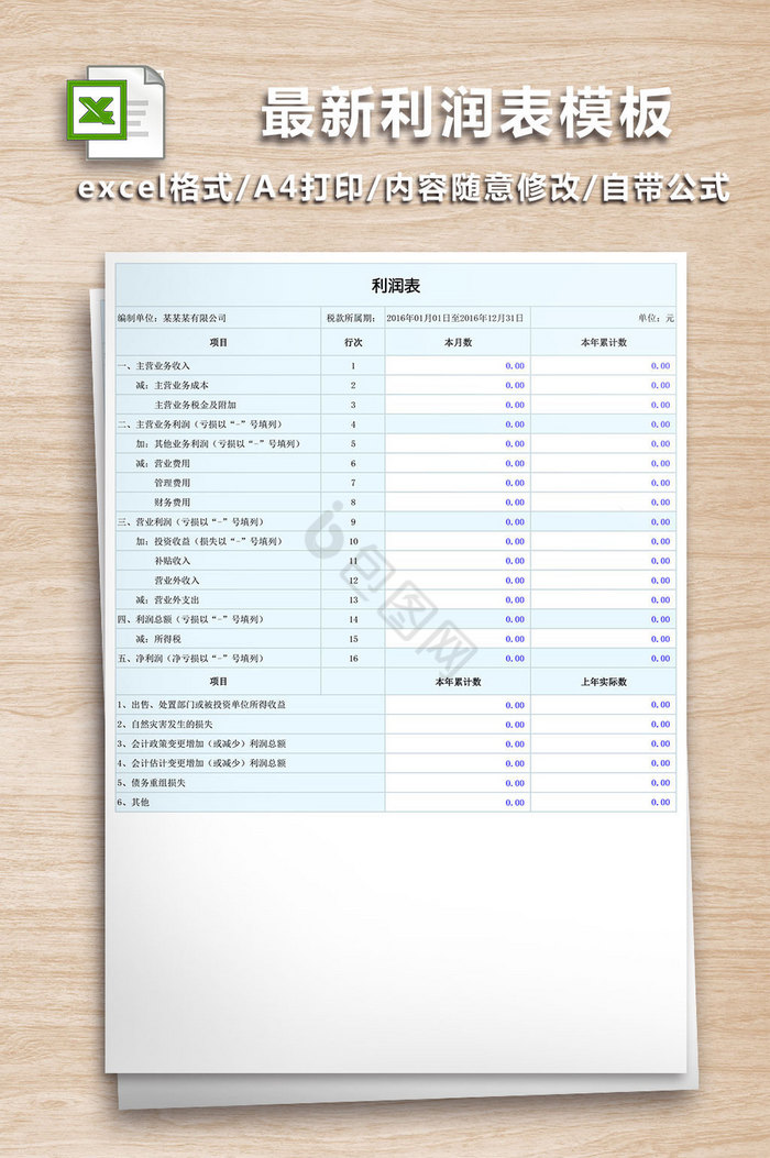 最新利润表模板excel表