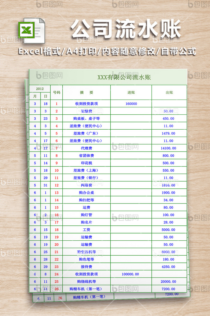 现金流水账表格模板