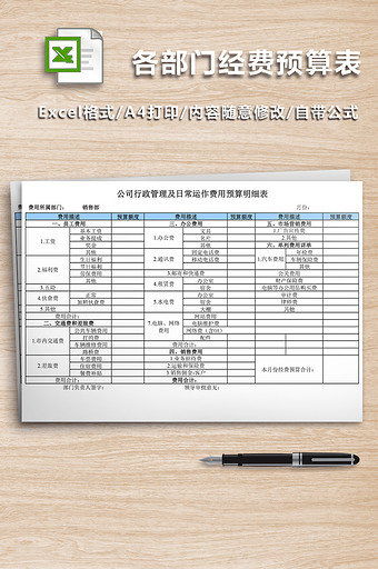 部门经费预算明细表excel表图片