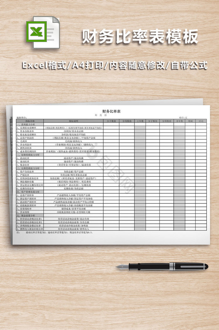 财务比率表模板excel表