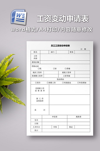 员工工资变动申请表图片