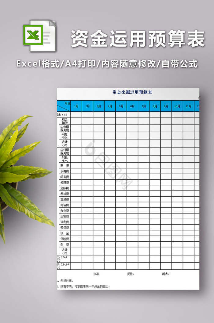 财务资金来源运用预算表