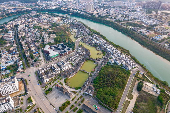 广西崇左市城市风光太平古城航拍摄影图