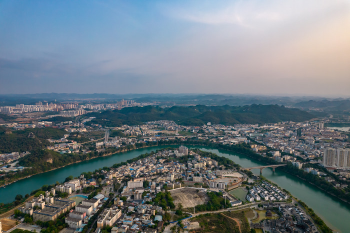 广西崇左市城市风光太平古城航拍摄影图