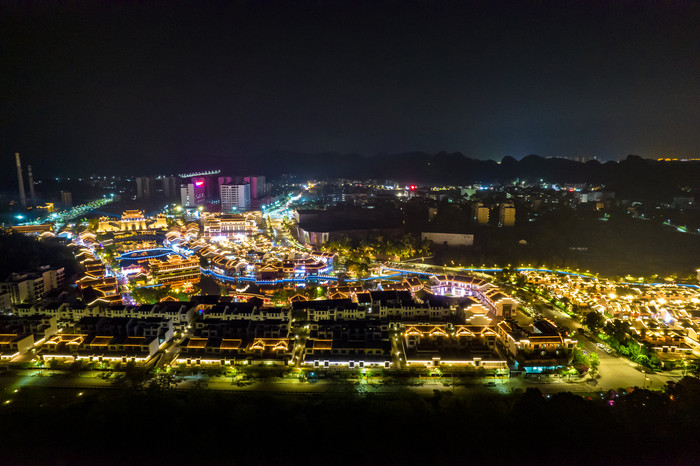 广西崇左市太平府夜景天平古城夜景航拍摄影