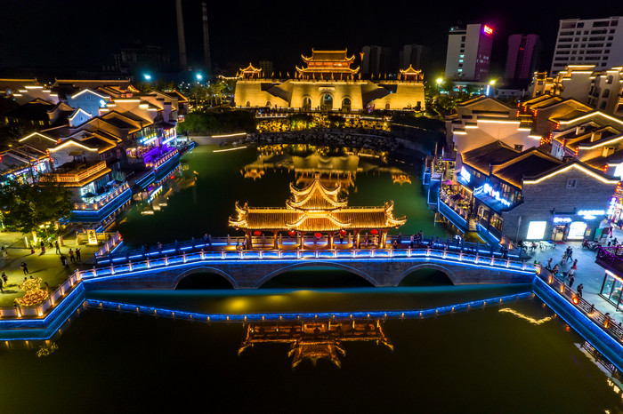 广西崇左市太平府夜景天平古城夜景航拍摄影