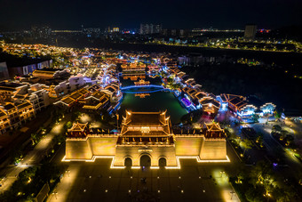 广西崇左市太平府夜景天平古城夜景航拍摄影图