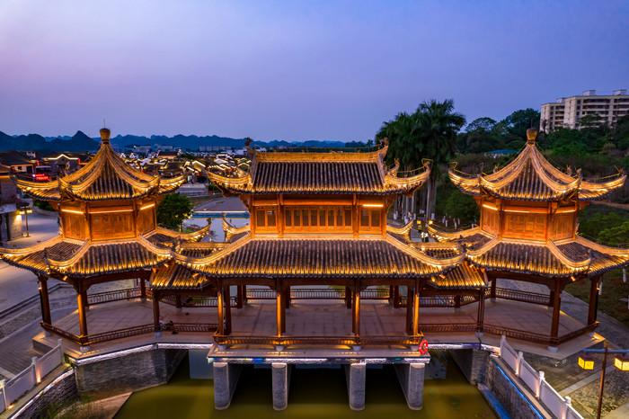 广西崇左市太平府夜景天平古城夜景航拍摄影