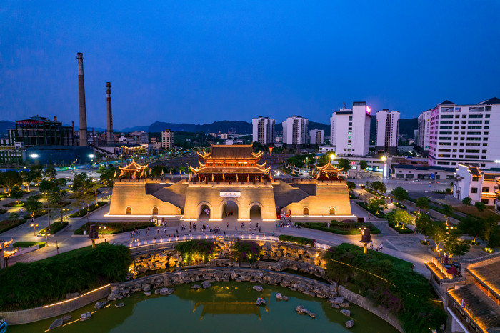 广西崇左市太平府夜景天平古城夜景航拍摄影