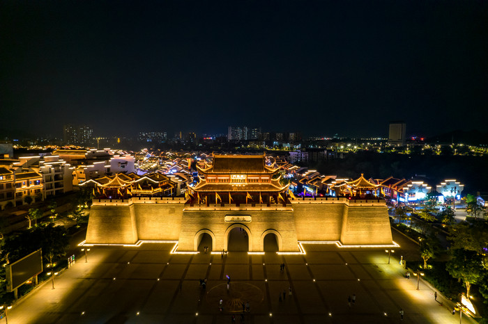 广西崇左市太平府夜景天平古城夜景航拍摄影