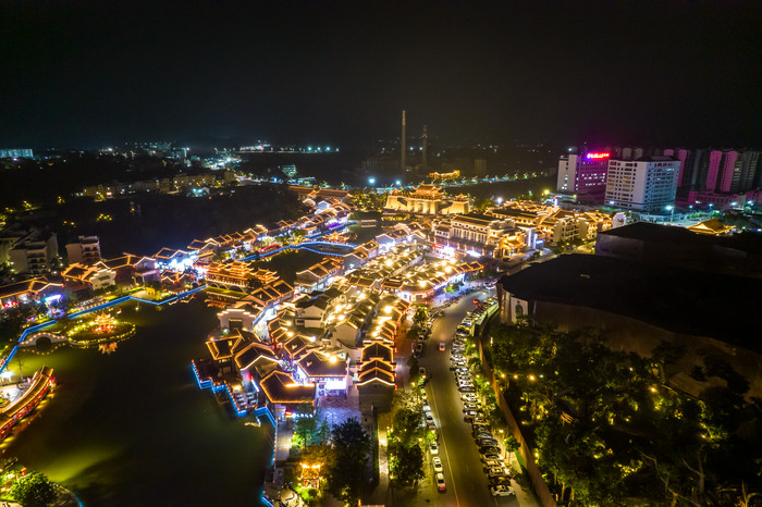 广西崇左市太平府夜景天平古城夜景航拍摄影