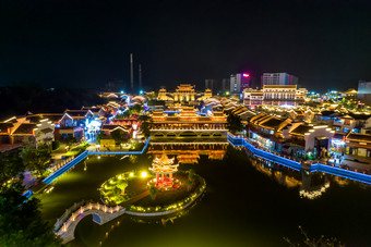 广西崇左市太平府夜景<strong>天平</strong>古城夜景航拍摄影图