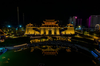 广西崇左市太平府夜景天平古城夜景航拍摄影图