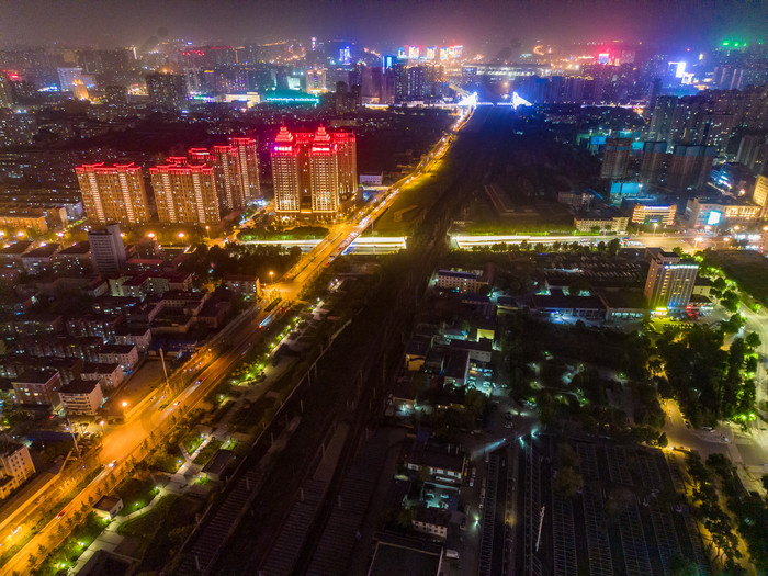 河北石家庄城市夜景灯光秀航拍摄影图