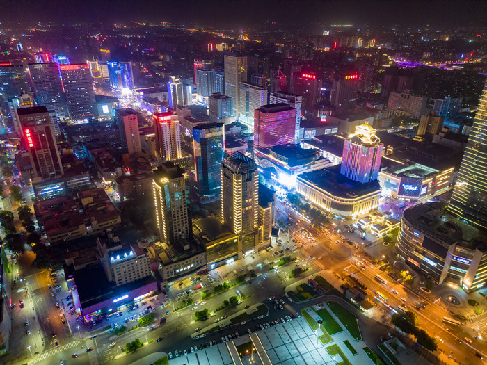 河北石家庄城市夜景灯光秀航拍摄影图