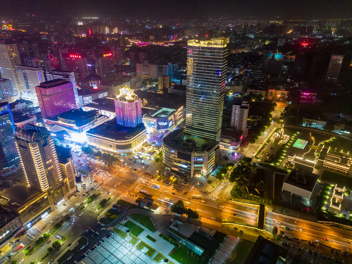 河北石家庄城市夜景灯光秀航拍摄影图