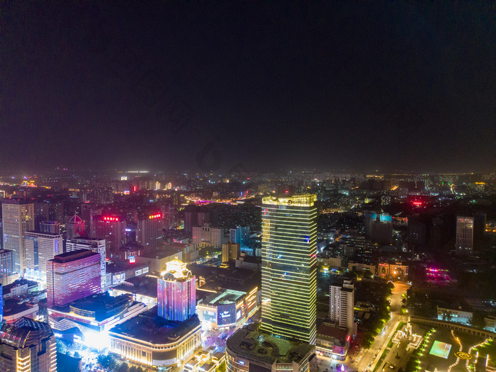 河北石家庄城市夜景灯光秀航拍摄影图