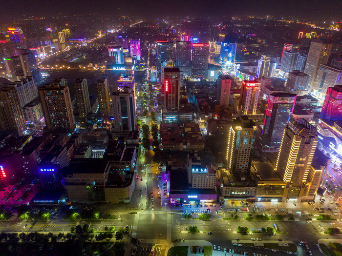 河北石家庄城市夜景灯光秀航拍摄影图