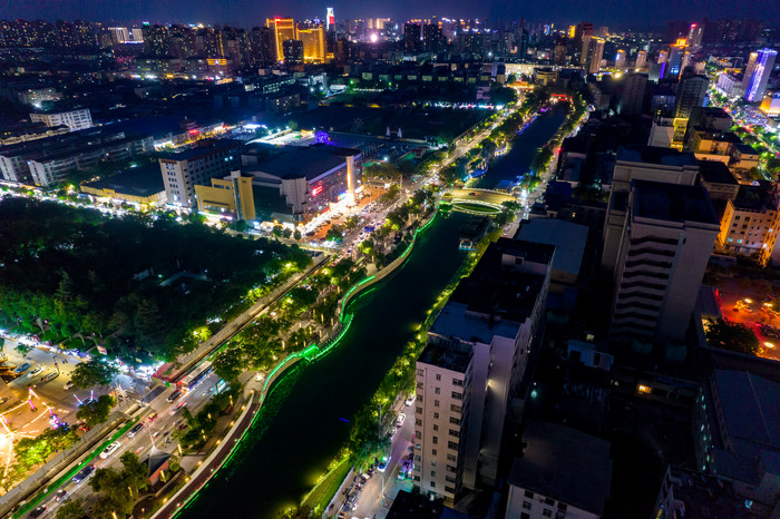 河南许昌曹魏古城夜景航拍摄影图