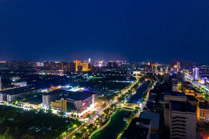 河南许昌曹魏古城夜景航拍摄影图