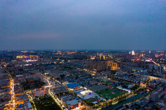 河南许昌城市风光夜景灯光航拍