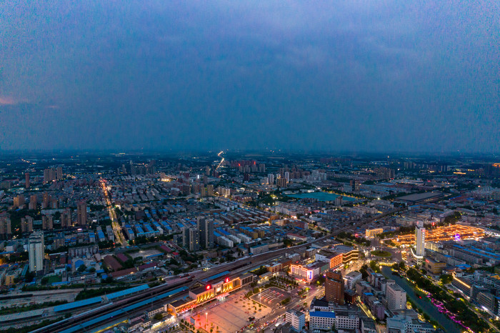 河南许昌城市风光夜景灯光航拍