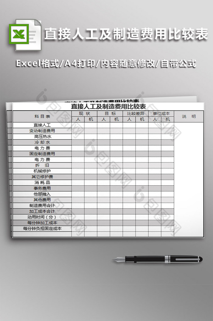 直接人工及制造费用比较表