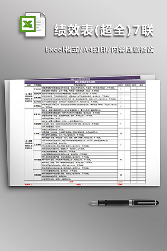 团队绩效考核表超全7联excel模板图片