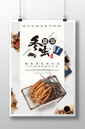 中国风冬虫夏草中药海报图片