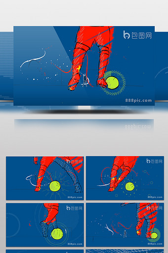 二维卡通手绘涂鸦足球射门动画片头AE模板图片