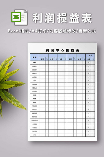 利润中心损益表excel模版图片