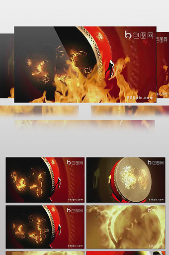 中国龙火焰大鼓特效素材中国风舞台背图片