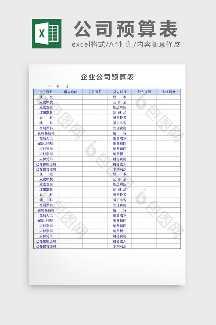 企业公司预算表excel表格模板图片图片