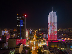 航拍保定东风中路万博广场夜景