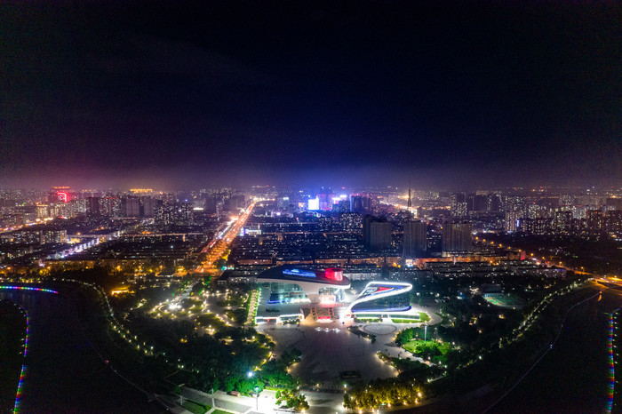 河北衡水城市夜景灯光航拍摄影图