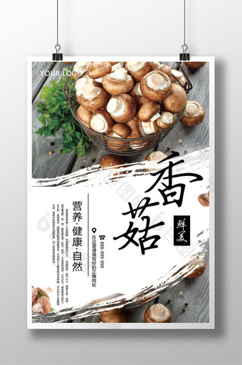 清新香菇蘑菇大自然野生蔬菜促销宣传海报图片