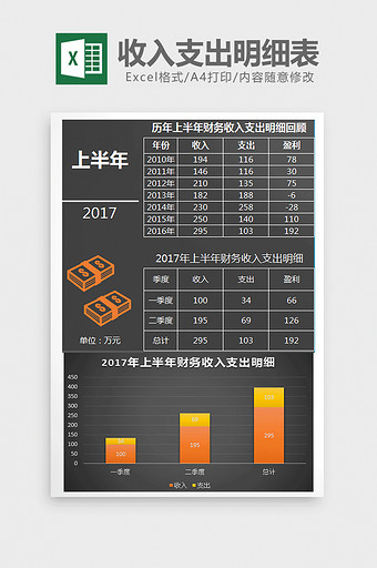 历年上半年财务收入支出明细表excel模图片