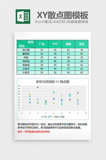 几何底纹填充XY散点图excel模板图片