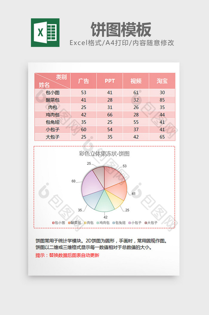 粉色雾面磨砂饼图excel模板图片图片