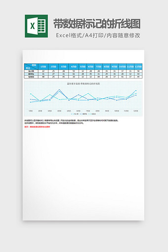数字连接带数据标记的折线图excel模板图片