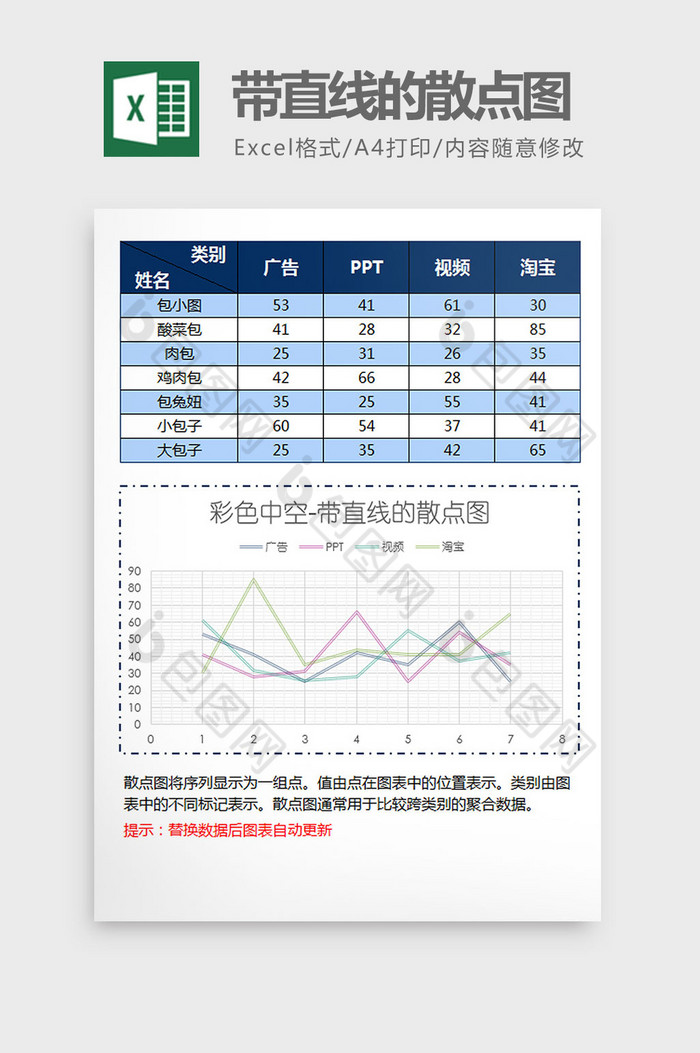 简约镂空带直线的散点图excel模板ex图片图片