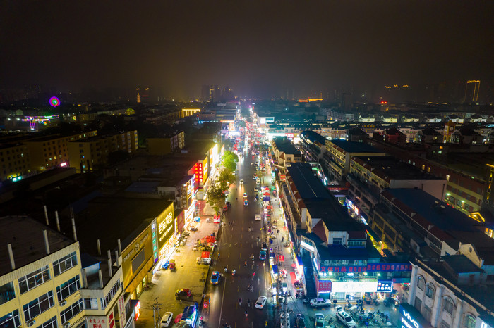 山东菏泽城市夜景灯光交通航拍摄影图