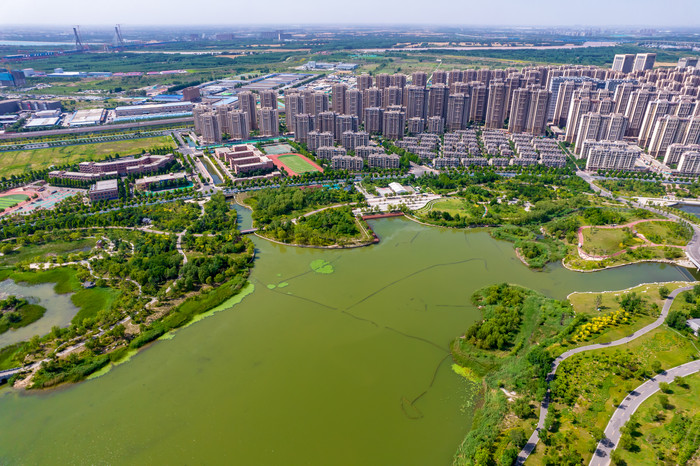 山东济南城市风光华山湖风景区航拍摄影图