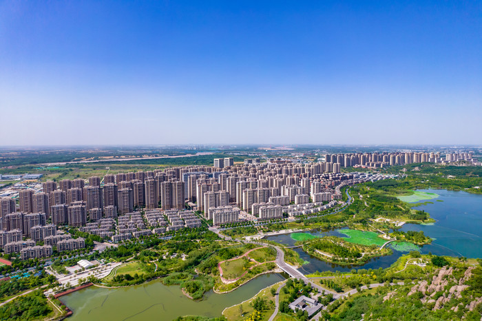 山东济南城市风光华山湖风景区航拍摄影图